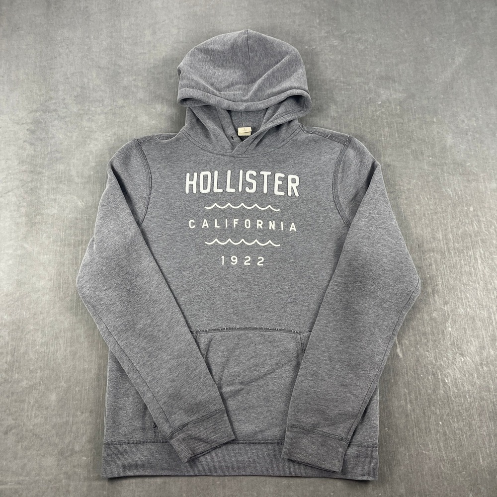 Hollister Men L Grey Hoodie California 1922 Graphic Pullover Fleece